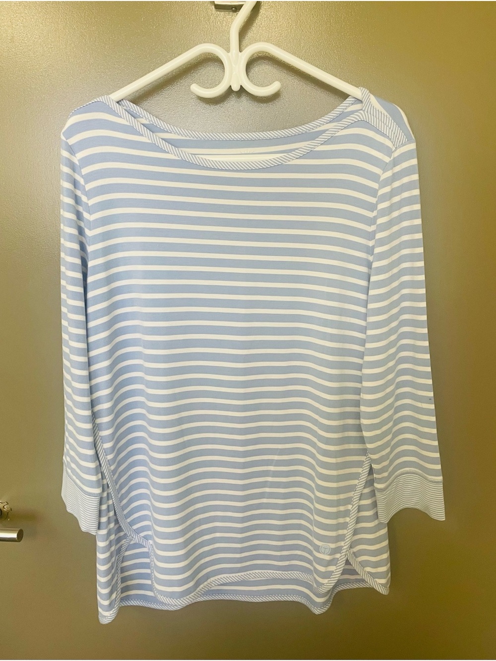 Talbots Light Blue & White Striped Boatneck Long Sleeve Top